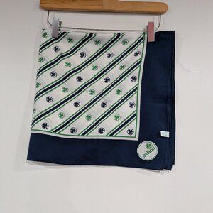 Ireland Souvenir Shamrock Treffoil Pattern Scarf Navy Blue White Green VINTAGE